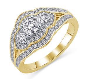 EternalDia 1 CT. T.W. Three Stone Scalloped Diamond Engagement Ring in 14K Gold (IJ/I2) - EternalDia