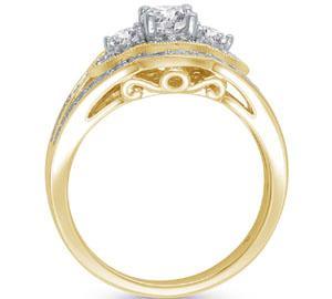 EternalDia 1 CT. T.W. Three Stone Scalloped Diamond Engagement Ring in 14K Gold (IJ/I2) - EternalDia