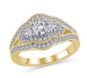 EternalDia 1 CT. T.W. Three Stone Scalloped Diamond Engagement Ring in 14K Gold (IJ/I2) - EternalDia