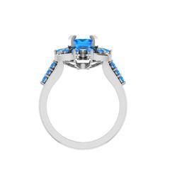 EternalDia Round 1.5 Ct D/VVS1 Blue Diamond 14k Finish Sterling Silver Flower Band Ring - EternalDia
