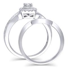 EternalDia 1/2 Cttw Princess Cut Diamond Cushion shaped Bypass Engagement Bridal Set in 14K White Gold (HI/I2) - EternalDia