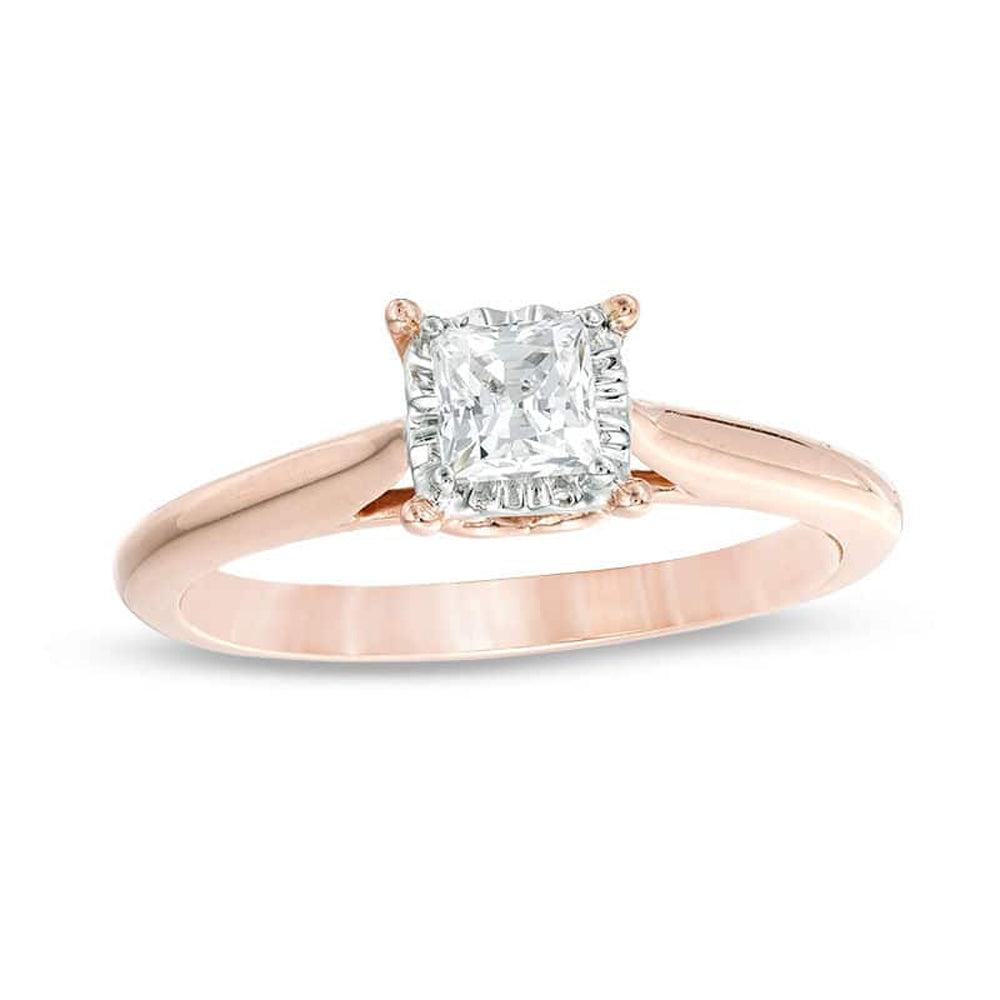 3/8 Cttw Princess Cut Real Diamond Solitaire Engagement Ring in 10K Rose Gold (0.37 Cttw, I-I3) Diamond Solitaire Ring
