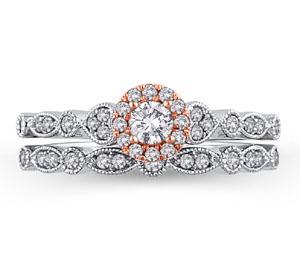 EternalDia 0.50 cttw Diamond Halo Bridal Ring Set in 10kt Two-Tone Gold (IJ/I2I3) - EternalDia