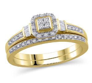 EternalDia 1/6CT Diamond Composite Halo Engagement Bridal Set in 10K Yellow Gold (IJ/I2I3) - EternalDia