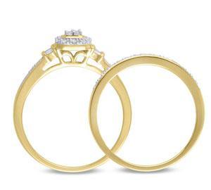 EternalDia 1/6CT Diamond Composite Halo Engagement Bridal Set in 10K Yellow Gold (IJ/I2I3) - EternalDia
