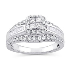 EternalDia 1 Cttw Princess & Bagutte Shape Three Row Diamond Engagement Ring In 10kt White Gold (IJ/I2I3) - EternalDia