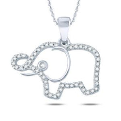 EternalDia 10k White Gold 1/6ct Diamond Charm Elephant Pendant Necklace (0.15 cttw, I2-I3 Clarity, I-J Color) - EternalDia
