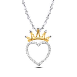 EternalDia 1/6 cttw Round Diamond Heart with Crown Pendant Necklace in 10k White Gold. (IJ, I2/I3) 18'' - EternalDia
