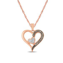 EternalDia 1/6 cttw Champagne and White Diamond Double Heart Pendant Necklace In 10k Rose Gold (IJ, I2/I3) 18'' - EternalDia