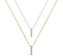 EternalDia 10K Two-Tone Gold Diamond Double Linear Bar Drop Pendant Necklace 18" (0.10cttw, IJ/I2I3) - EternalDia