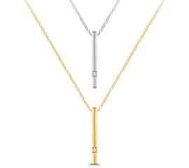 EternalDia 10K Two-Tone Gold Two-Stone Diamond Accent Double Vertical Bar Pendant Necklace (0.03ct, IJ/I2I3) - EternalDia
