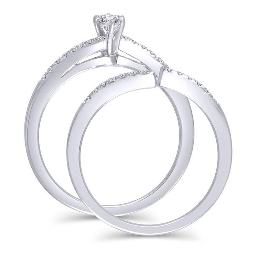 1/3 Cttw Marquise Diamond Double Bypass Bridal Set in 14K White Gold (0.33 Cttw, I-I1) Diamond Wedding Band Ring