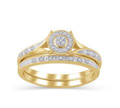 EternalDia 10K White Gold Round Halo Frame Diamond Vintage-Style Bridal Set (0.10ct, IJ/I3) - EternalDia