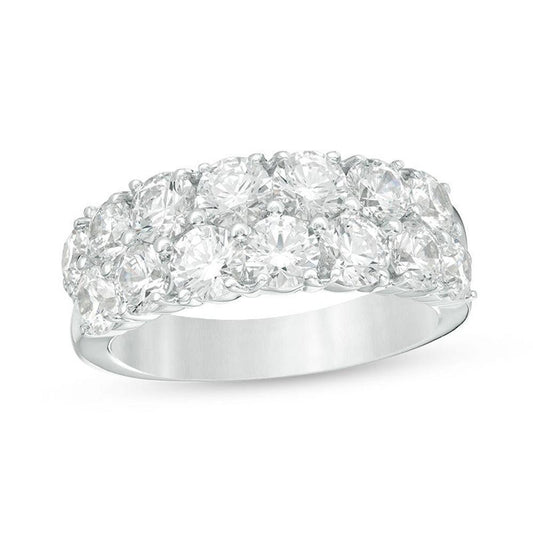4 Cttw Diamond Double Row Anniversary Ring in 10K White Gold (4 Cttw, J-I2) Diamond Wedding Engagement Ring