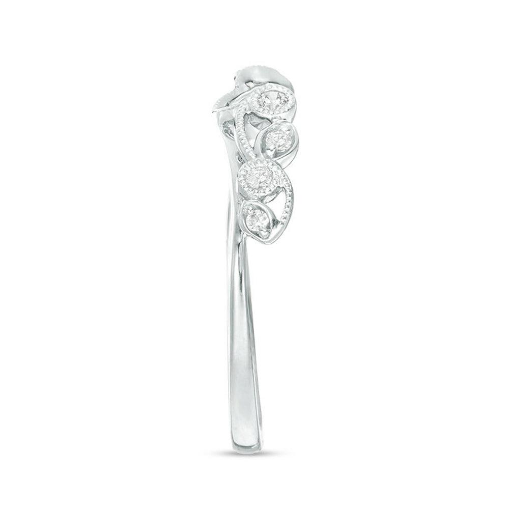 1/8 Cttw Diamond Vine Vintage-Style Solitaire Enhancer Ring Wrap in 10K White Gold (0.12 Cttw, I-I2) Diamond Guard Ring