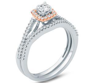 EternalDia 1/2 Ct Round Diamond Cushion Shaped Two Tone Engagement Wedding Set In 10Kt Gold - EternalDia