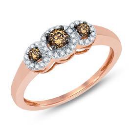 EternalDia Three Stone Halo Champagne Fashion Ring - EternalDia