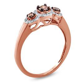 EternalDia Three Stone Halo Champagne Fashion Ring - EternalDia