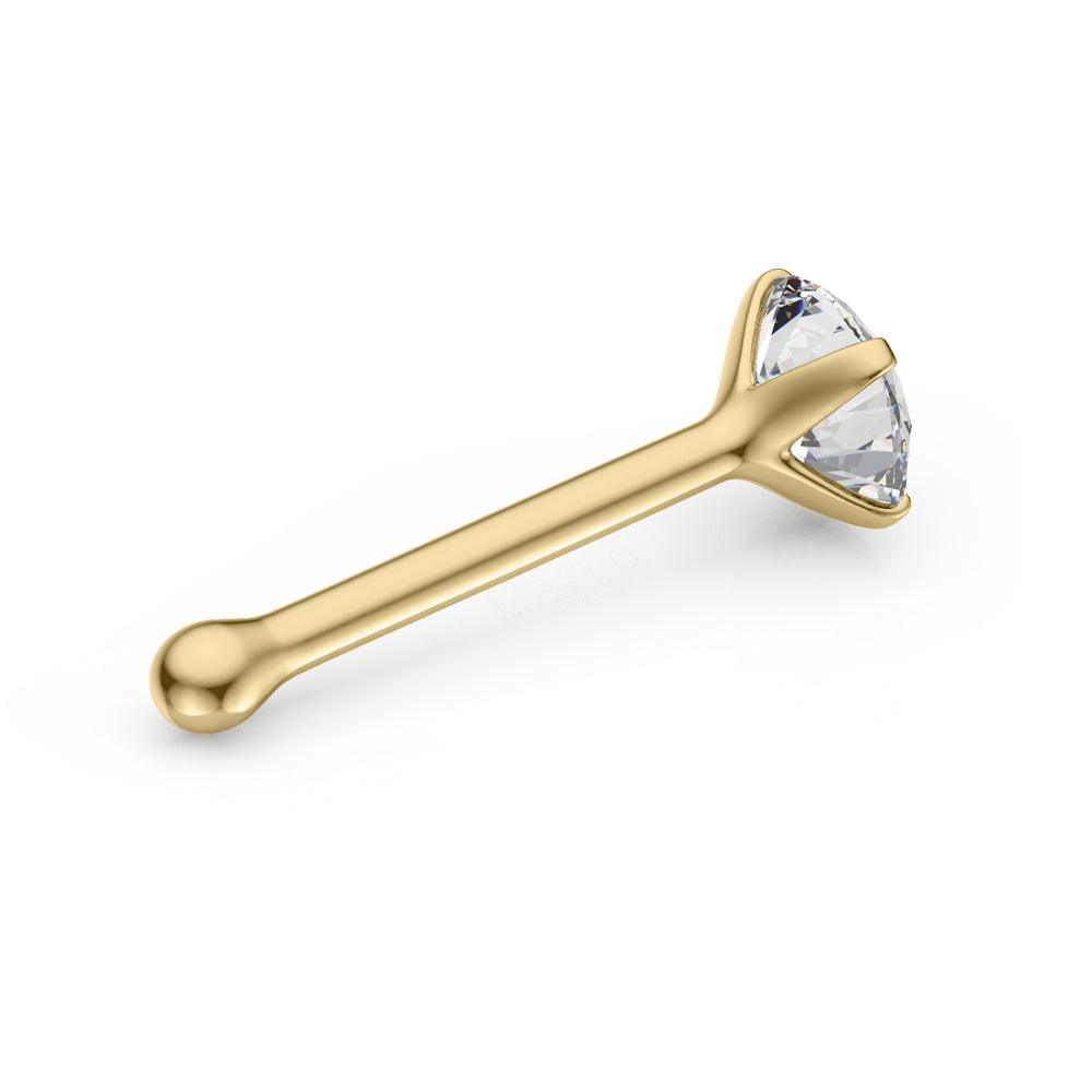 0.03Ct IGI Certified Real Diamond Nose Stud With Ball Barbell 14K Gold Nose Stud in 20 Gauge / Diamond Nose Ring Bone For Women/ Diamond Color-I-J, Diamond Clarity- I2-I3