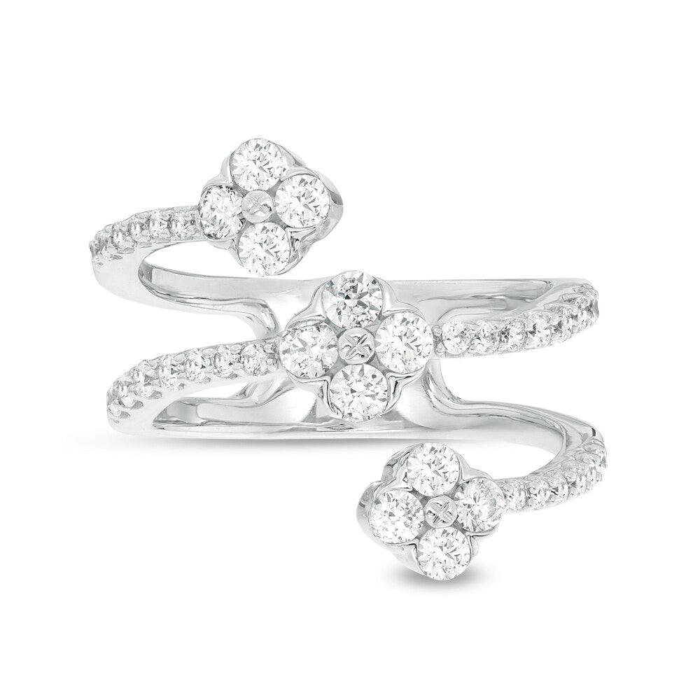 1 Cttw Diamond Flower Orbit Wrap Ring in 10K White Gold (1 Carat, J-I3) Diamond Guard Ring