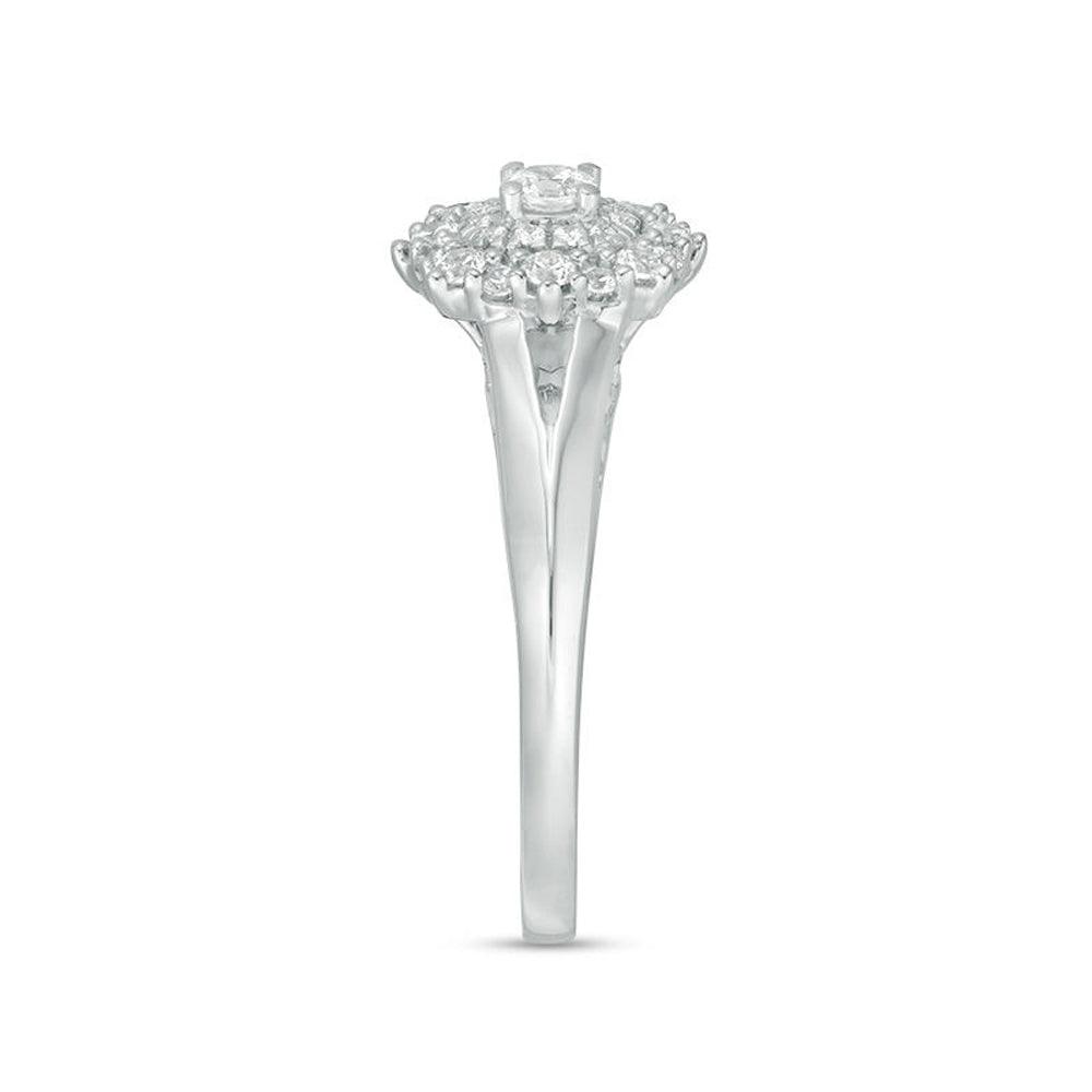 1/2 Cttw Diamond Double Cushion Frame Engagement Ring in 10K White Gold (0.50 Cttw, J-I2) Diamond Vintage Ring