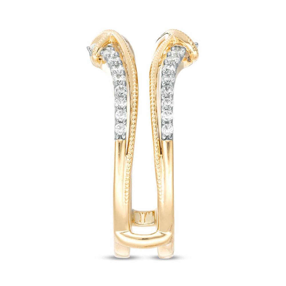3/8 Cttw Diamond Chevron Crossover Vintage-Style Solitaire Enhancer Ring Wrap in 10K Yellow Gold (0.37 Ct, J-I2) Diamond Guard Ring
