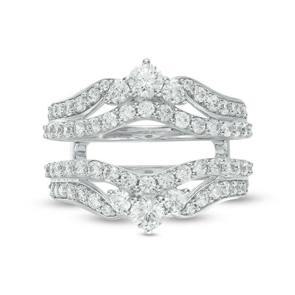 1-1/2 Cttw Diamond Multi-Row Tiara-Style Solitaire Enhancer Wrap Ring in 14K White Gold (1.50 Cttw, I-I2) Diamond Guard Ring