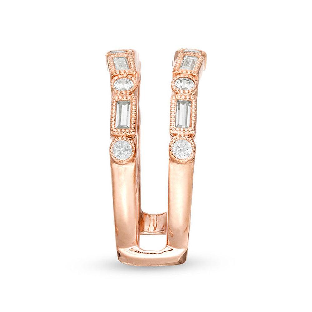 1/2 Cttw Baguette and Round Diamond Alternating Art Deco Vintage-Style Solitaire Enhancer Ring Wrap in 10K Rose Gold (0.50 Ctttw, J-I2) Diamond Guard Ring