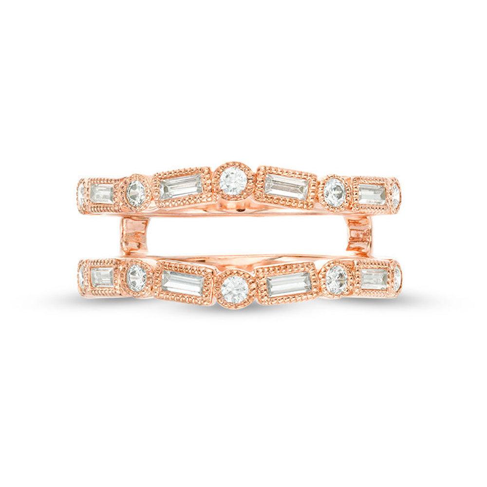 1/2 Cttw Baguette and Round Diamond Alternating Art Deco Vintage-Style Solitaire Enhancer Ring Wrap in 10K Rose Gold (0.50 Ctttw, J-I2) Diamond Guard Ring