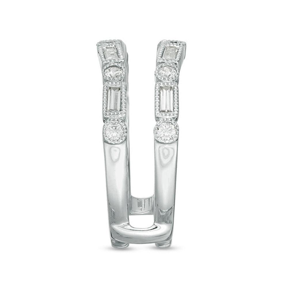 1/2 Cttw Baguette and Round Diamond Alternating Art Deco Vintage-Style Solitaire Enhancer Ring Wrap in 10K White Gold (0.50 Ctttw, J-I2) Diamond Guard Ring