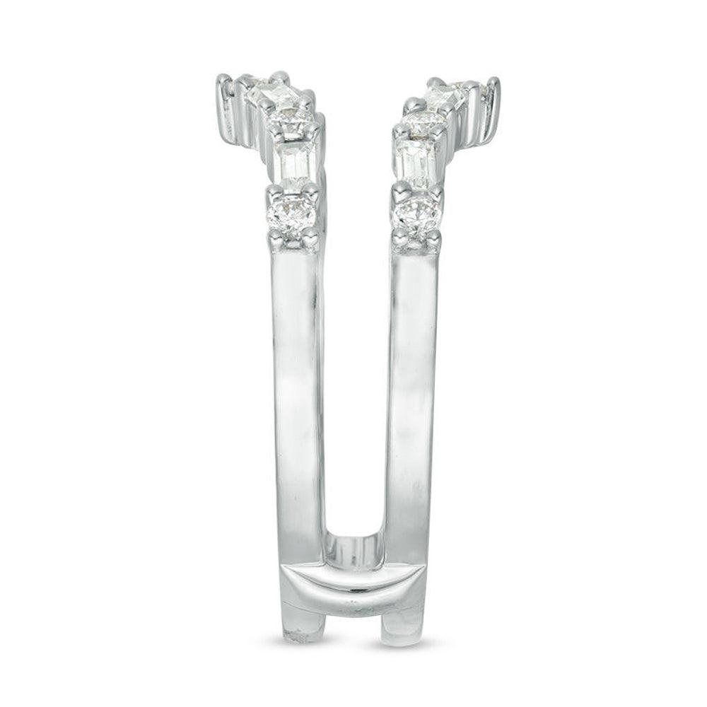 1/2 Cttw Baguette and Round Diamond Alternating Chevron Solitaire Enhancer Wrap Ring in 10K White Gold (0.5 Cttw, Color : J, Clarity : I2)