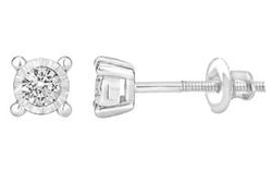 EternalDia 10k Gold Round Diamond Studs Solitaire Earrings Illusion / Miracle (0.33cttw, IJ / I2-I3) Screw-Back - EternalDia