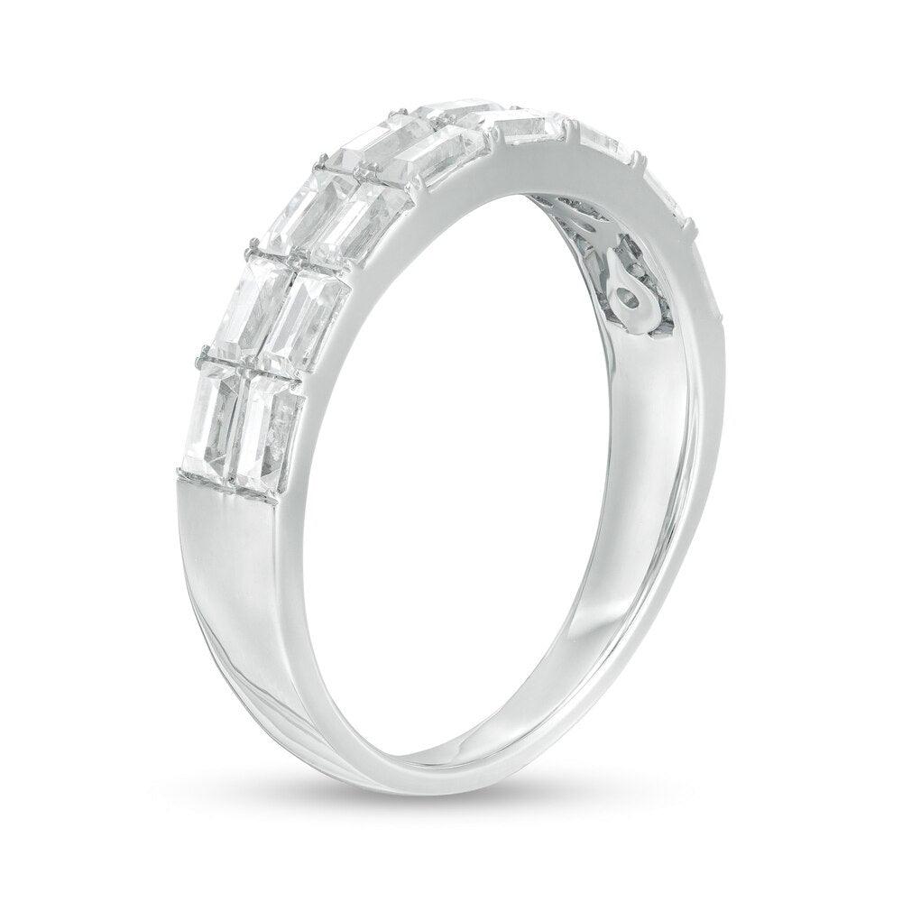 1 Cttw Baguette Diamond Double Row Anniversary Band Ring in 14K White Gold. (1 Cttw, Color : I, Clarity : I2)