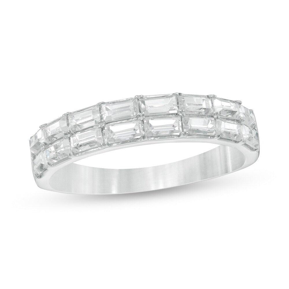 1 Cttw Baguette Diamond Double Row Anniversary Band Ring in 14K White Gold. (1 Cttw, Color : I, Clarity : I2)