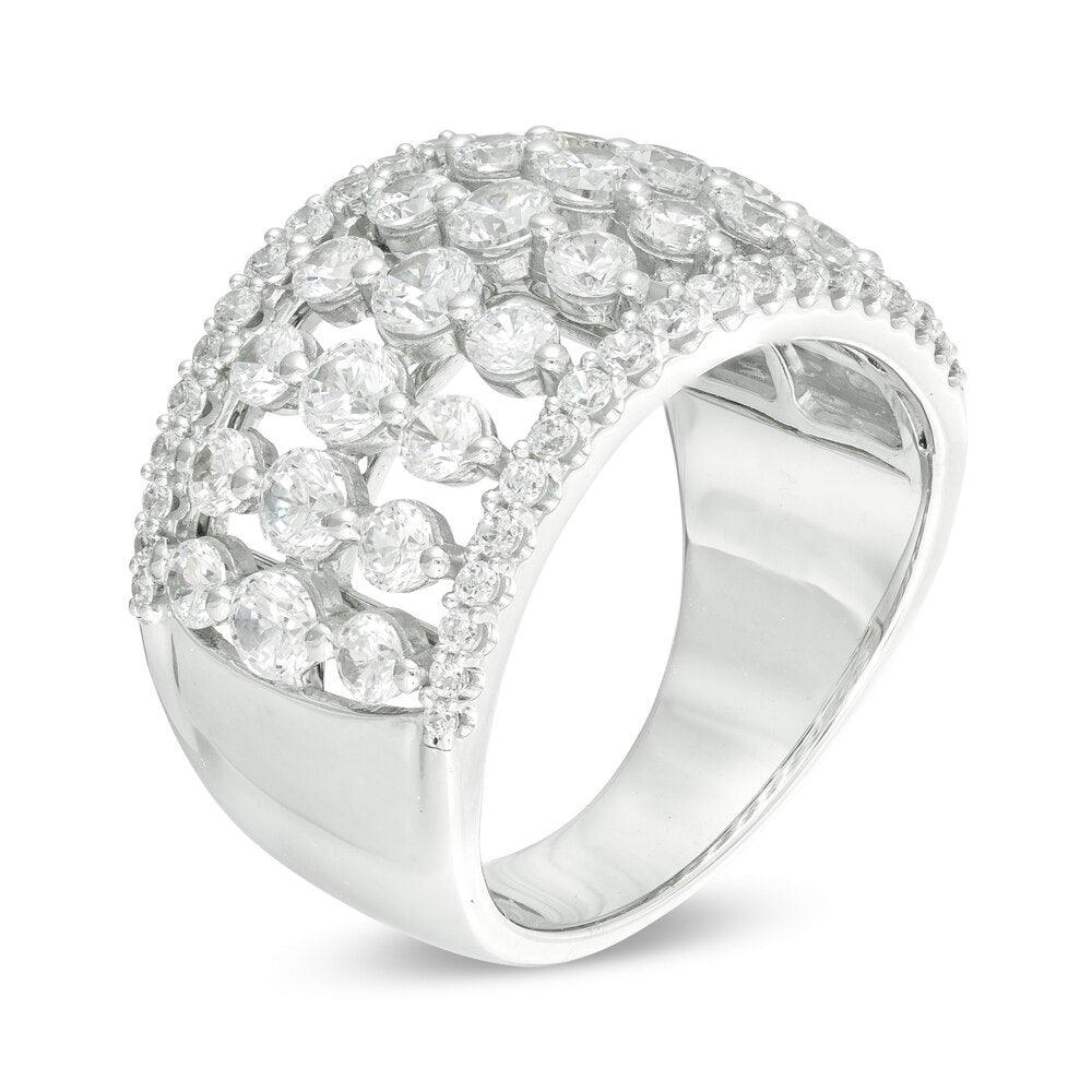 2-1/4 Cttw Diamond Multi-Row Ring in 14K White Gold (1.75 Cttw, Color : I, Clarity : I2)