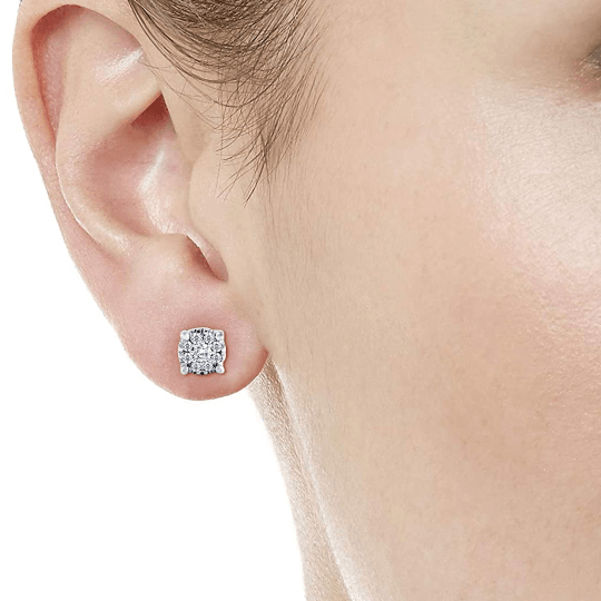 0.07 Cttw Round Diamond Cluster Stud Earrings In 14K White Gold (0.07 Cttw, I-J Color, I2-I3 Clarity) Prongs-Setting, Screw-Back Clasps Flower Cluster Stud Earrings