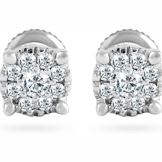 0.07 Cttw Round Diamond Cluster Stud Earrings In 14K White Gold (0.07 Cttw, I-J Color, I2-I3 Clarity) Prongs-Setting, Screw-Back Clasps Flower Cluster Stud Earrings