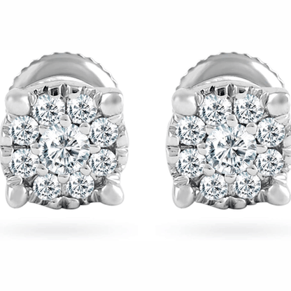 0.07 Cttw Round Diamond Cluster Stud Earrings In 14K White Gold (0.07 Cttw, I-J Color, I2-I3 Clarity) Prongs-Setting, Screw-Back Clasps Flower Cluster Stud Earrings