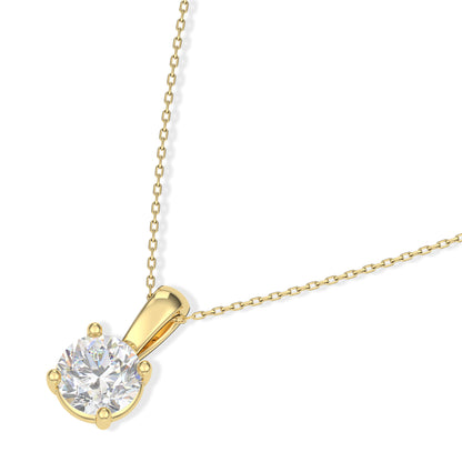 IGI Certified 1.5Ct Diamond Color/Clarity F-VS2, 14K Yellow Gold 4 Prong Set Round-cut Lab Grown Diamond Solitaire Necklace Pendant Chain