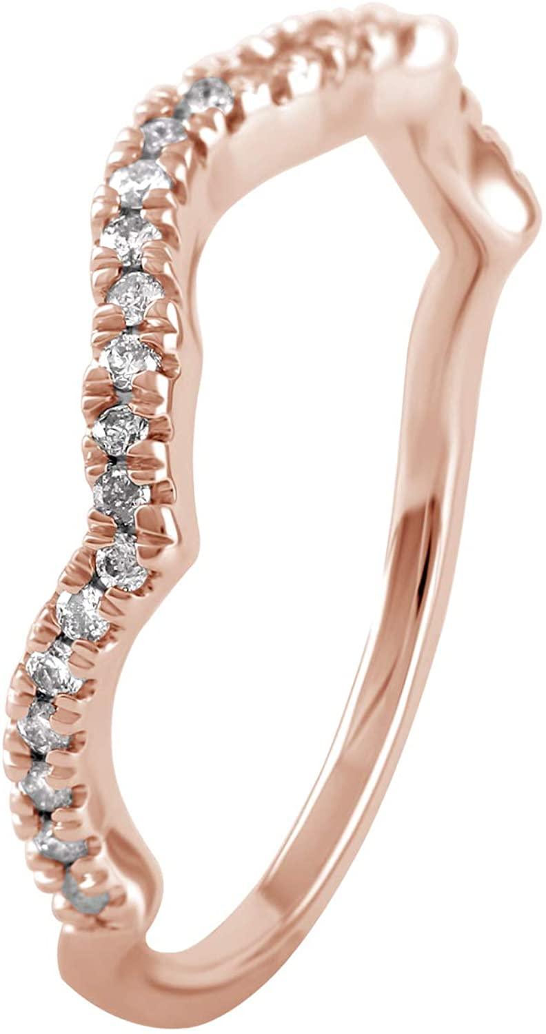 14K Rose Gold 0.16 Cttw Diamond Curved Ring (0.16 Cttw, I-J Color, I2-I3 Clarity) Curved Band Ring | Wedding Guard Band Ring Stackable Band Contour Guard Ring Half Eternity Ring