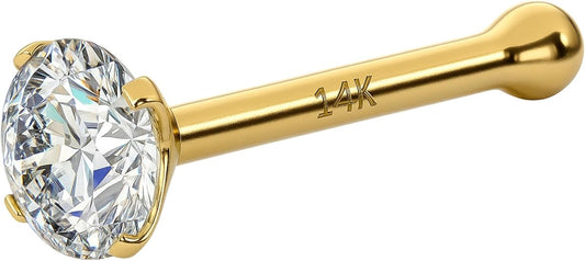 0.03Ct IGI Certified Real Diamond Nose Stud With Ball Barbell 14K Gold Nose Stud in 20 Gauge / Diamond Nose Ring Bone For Women/ Diamond Color-I-J, Diamond Clarity- I2-I3