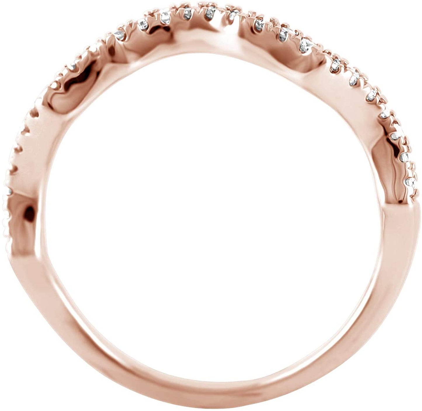 14K Rose Gold 0.16 Cttw Diamond Curved Ring (0.16 Cttw, I-J Color, I2-I3 Clarity) Curved Band Ring | Wedding Guard Band Ring Stackable Band Contour Guard Ring Half Eternity Ring