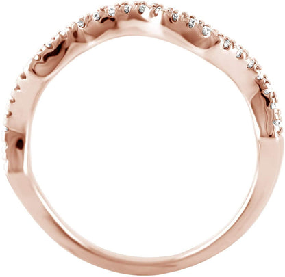 14K Rose Gold 0.16 Cttw Diamond Curved Ring (0.16 Cttw, I-J Color, I2-I3 Clarity) Curved Band Ring | Wedding Guard Band Ring Stackable Band Contour Guard Ring Half Eternity Ring