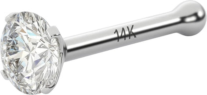 0.03Ct IGI Certified Real Diamond Nose Stud With Ball Barbell 14K Gold Nose Stud in 20 Gauge / Diamond Nose Ring Bone For Women/ Diamond Color-I-J, Diamond Clarity- I2-I3