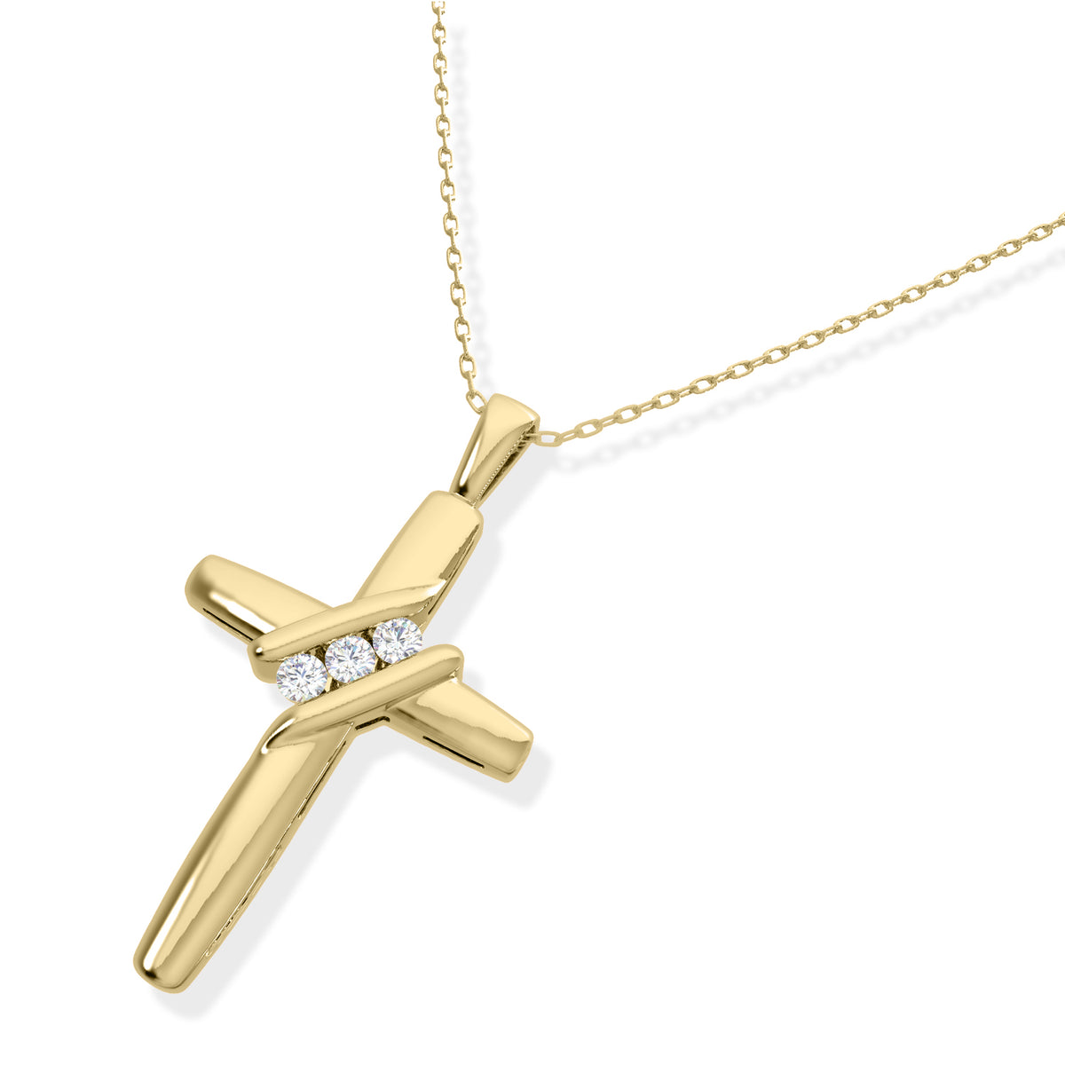 10k Diamond Three-Stone Cross Pendant Necklace Religious Jewelry (0.05cttw, I-J/I2-I3) 18inch