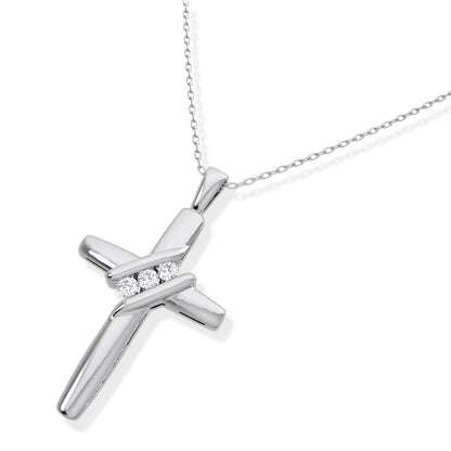 10k Diamond Three-Stone Cross Pendant Necklace Religious Jewelry (0.05cttw, I-J/I2-I3) 18inch