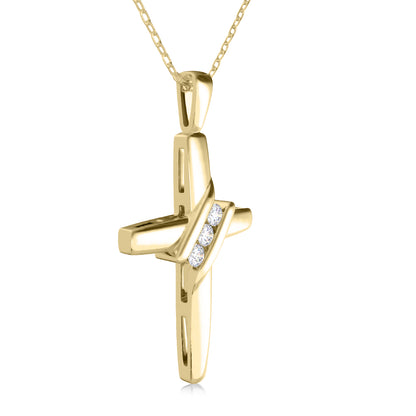 10k Diamond Three-Stone Cross Pendant Necklace Religious Jewelry (0.05cttw, I-J/I2-I3) 18inch
