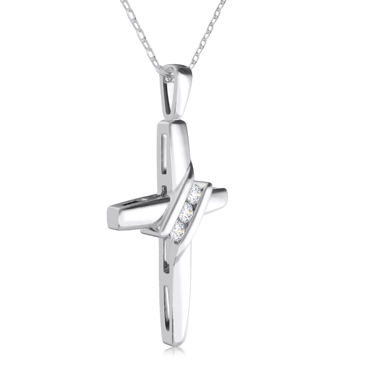 10k Diamond Three-Stone Cross Pendant Necklace Religious Jewelry (0.05cttw, I-J/I2-I3) 18inch
