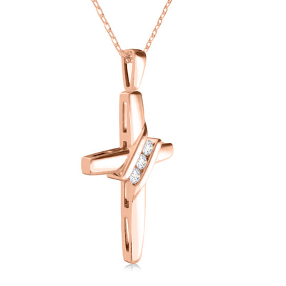 10k Diamond Three-Stone Cross Pendant Necklace Religious Jewelry (0.05cttw, I-J/I2-I3) 18inch