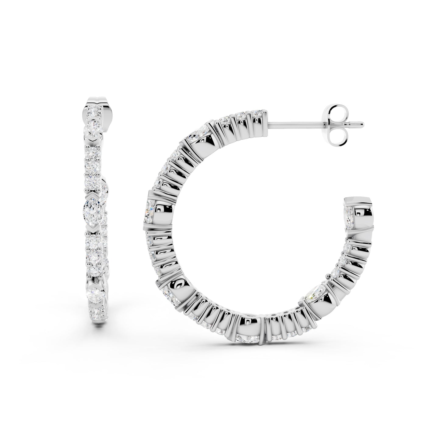 IGI Certified Lab Grown Diamond Hoop Earrings for Women – 0.50 925 Sterling Silver, EF-VS, Round Cut, Fine Jewelry Gift for Her